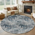 thumbnail image 2 of Navy Blue Grey Round Living Room Rugs 5 ft, Abstract Modern Boho Mottled Vintage Washable Area Rug with Non-Slip Sturdy Edge Binding Round Carpet for Entryway Kitchen Bedroom Bathroom, 2 of 9