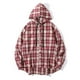thumbnail image 1 of Blusa de manga larga con capucha para hombre, estilo holgado, a cuadros, con botones y cordón ajustable, de poliéster., 1 of 9