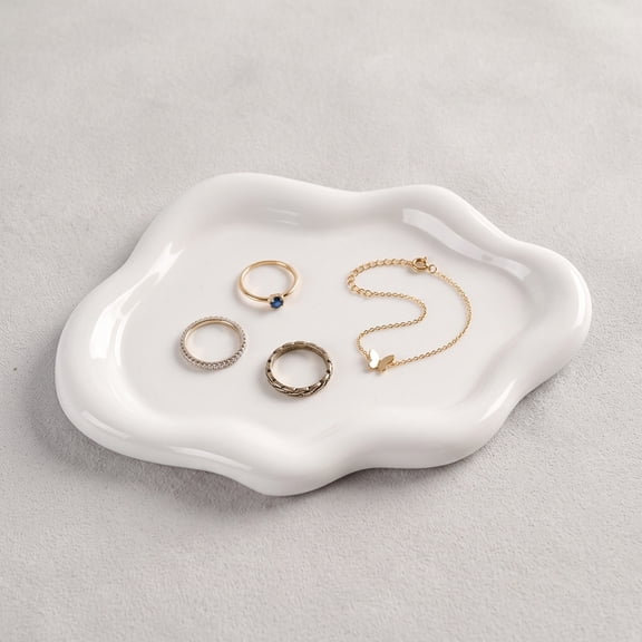 Jewellery Dish Trinket Dish Jewelry Tray, Cloud Shape Plastic Tray Perfume Tray Rings/Earrings/Bracelets/Watch/Keys Tray for Valentine's Day/Mother's Day/Birthday Gift (White)