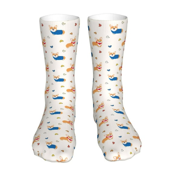 Goofa Corgi Dog And Heart for 16in Socks, Funny Novelty Crazy Design Cotton Socks Sports Socks Knee High Socks For Men, Women,1Pairs - Gift For Working Friends