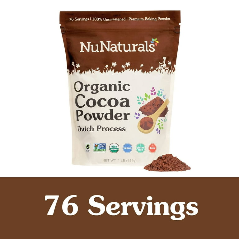 NuNaturals Organic Dutch Process Cocoa Powder - 10-12% Fat, 2-Pack (1 Lb Each), Fair Trade, Keto & Paleo Friendly