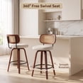 thumbnail image 5 of iooHug 26 Inch Counter Height Bar Stools Set of 2, Swivel Kitchen Island Chairs with Rattan Cane Back, Linen Upholstered Seat, Walnut Wood Legs, 5 of 9