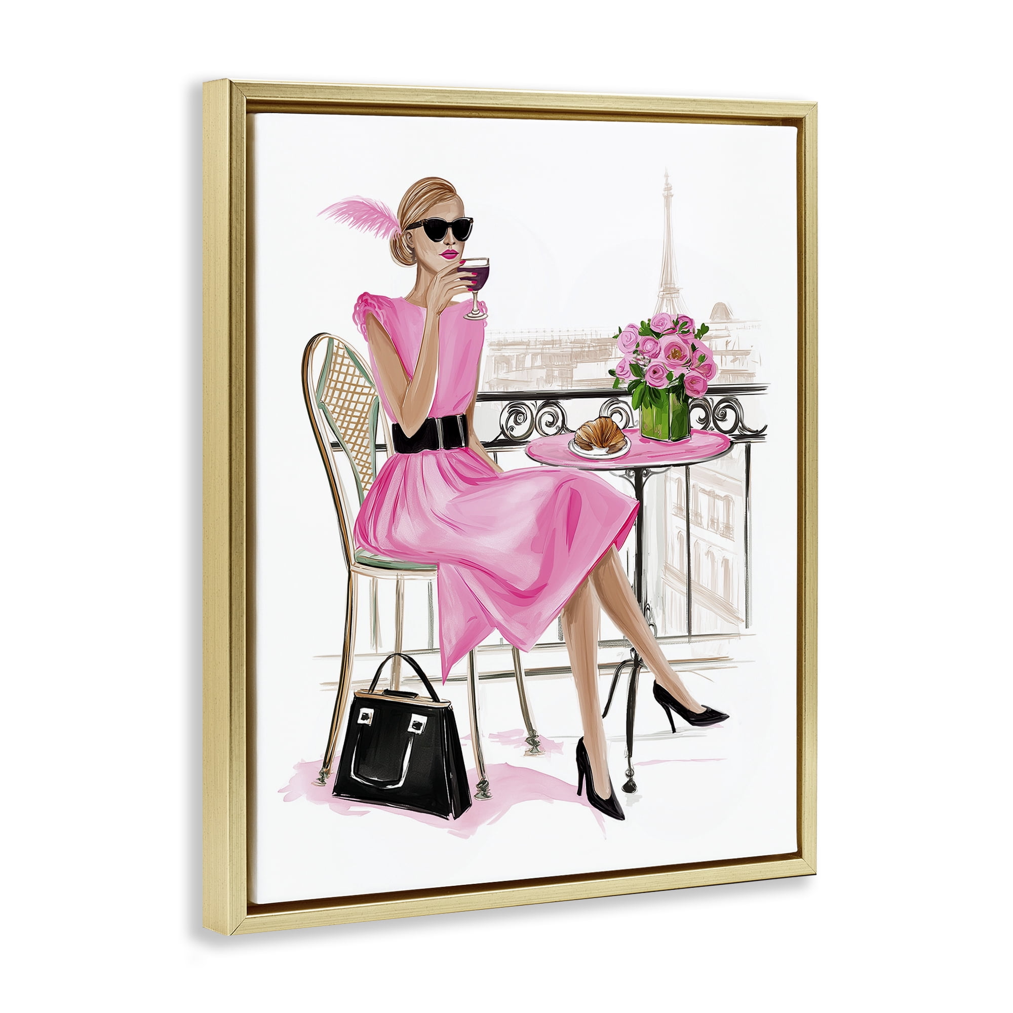 Stupell Industries Parisian Chic on Cafe Balcony Gold Framed Floater Canvas Wall Art, design by Jess Stempel