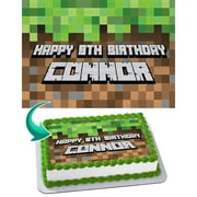 SugarMeLicious Minecraft Pixel Style Edible Cake Image Topper, Personalized 1/4 Sheet Birthday Cake Banner for Parties