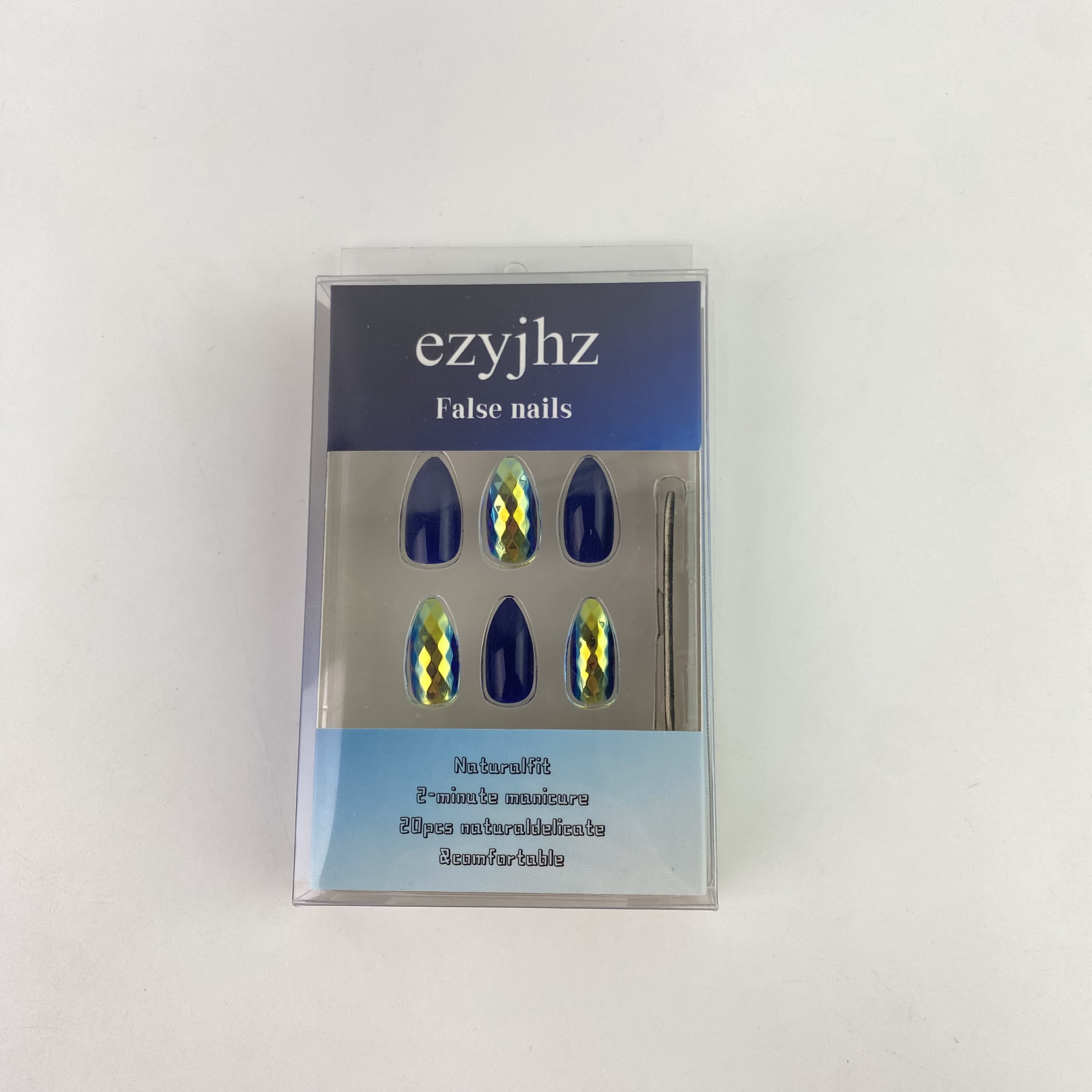 ezyjhz False nails,Blue Press on Nails Short Square Square Fake Nails Acrylic Solid Color Dark Blue False Nails Kits for Women Stick Glue on Nails 20 Pcs