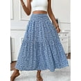 thumbnail image 3 of TEMOFON Womens Maxi Skirt Tiny Floral Casual Elastic Waist Ruffled Hem Ladies Summer A-Line Long Skirts, 3 of 7