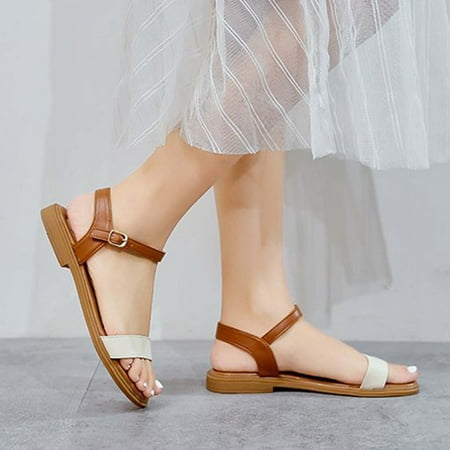 

Homadles Womens Summer Sandals- on Clearance in Store One-line Roman Open Toe Solid Color Sandals Shoes Beige Size 7.5