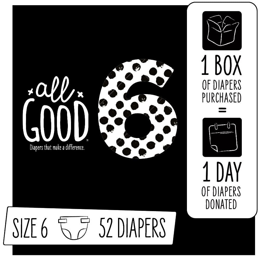 All Good Absorbent and Hypoallergenic Diapers, Size 6, 52 Count