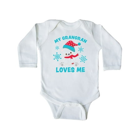 

Inktastic Polar Bear My Grangran Loves Me in Santa Hat with Snowflakes Gift Baby Boy or Baby Girl Long Sleeve Bodysuit