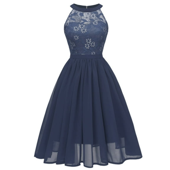 IROINNID Women's Sleeveless Solid Color Empire Dress Vintage Princess Floral Lace Cocktail Neckline Party Aline Swing Dress V-Neck Full-Length Dress