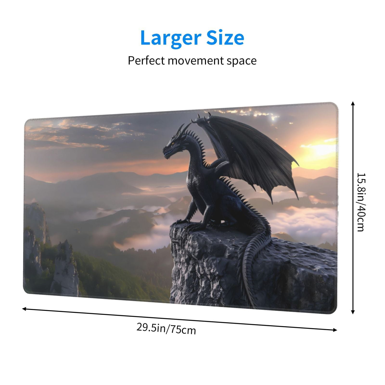 Kdxio Black Dragon Cliff Dawn Print Large Gaming Mouse Pad,Non-Slip Base,Water Resist Keyboard Pad for Gamer,Office & Home,29.5 x 15.8 in