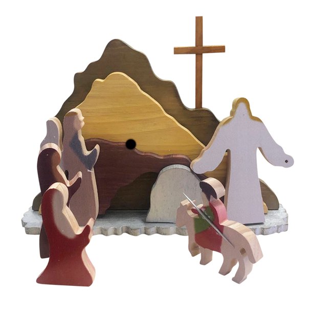 Escena de la resurrección Escena de la resurrección de Pascua Decoración de madera Decoración de Pascua Adorno para el hogar