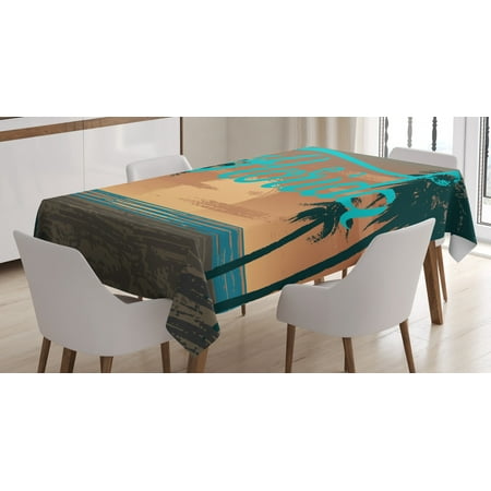

Florida Tablecloth Hand Painting Style Grungy Sunset Scenery at Coastline with Palm Tree Silhouettes Rectangular Table Cover for Dining Room Kitchen 52 X 70 Inches Multicolor by Ambesonne