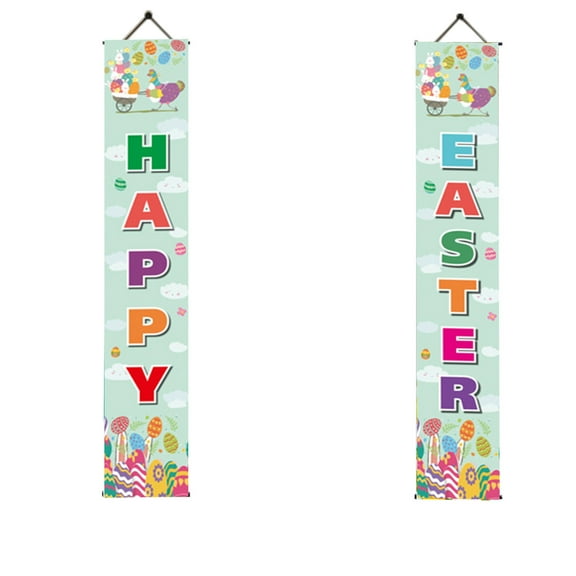 Wovilon Happy Easter And Hello Spring Porch Sign Easter Hanging Wall Banners Swedish Gnome Bunny Party Colorful Eggs Indoor Outdoor Welcome Porch Wall Decor Front Door Party Decorations