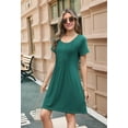 thumbnail image 4 of Womens Pleated Front Summer Dresses Casual Short Sleeve T Shirts Dress with Pockets Vacation Beach Cover Up Dark Green M, 4 of 7