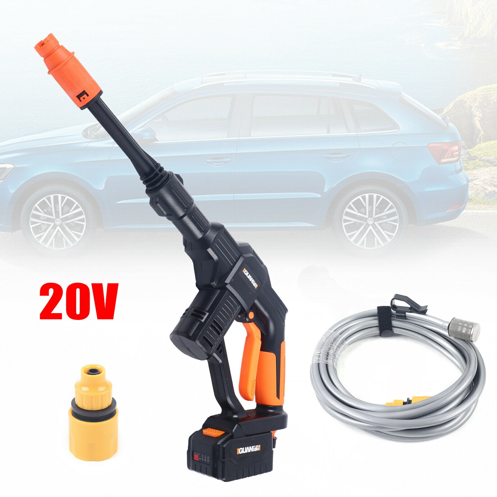 30Bar/435 PSI Pressure Washer Cleaner Cordless Floor 24V Battery Power Washer for Cars with 2.0Ah Battery Window Patio Garden 6 in 1 Spray Lance for Car Washing Variable Speed
