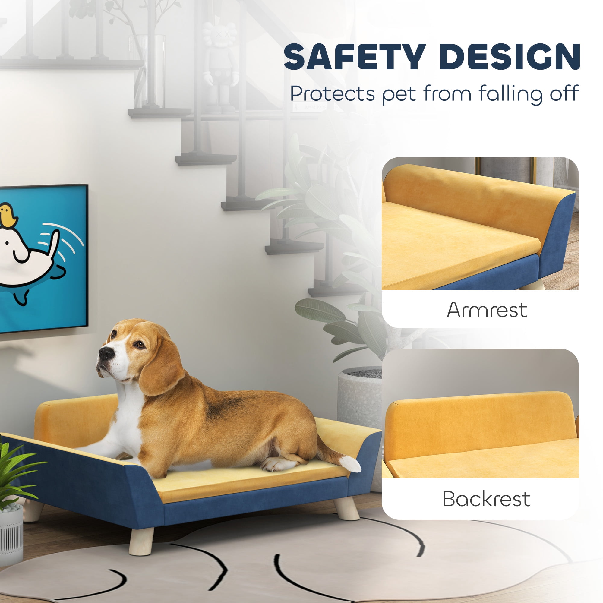 PawHut Dog Sofa Bed, Dog Couch, Pet Sofa for Small Dogs w/ Soft Cushion, Removable Washable Cover, Elevated Dog Bed Couch with Anti-Slip Foot Pads
