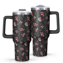 Black Christmas Car and Santa Pattern Tumbler with Handle and Lid,40oz Double Wall Vacuum Insulated Tumbler,Cups Gift for Women and Men