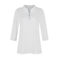 thumbnail image 5 of Lumtrix Women'S V Neck 3/4 Sleeve Tops Quarter Zip Collared Shirts Summer Tees Dressy Casual Top White 2XL, 5 of 7