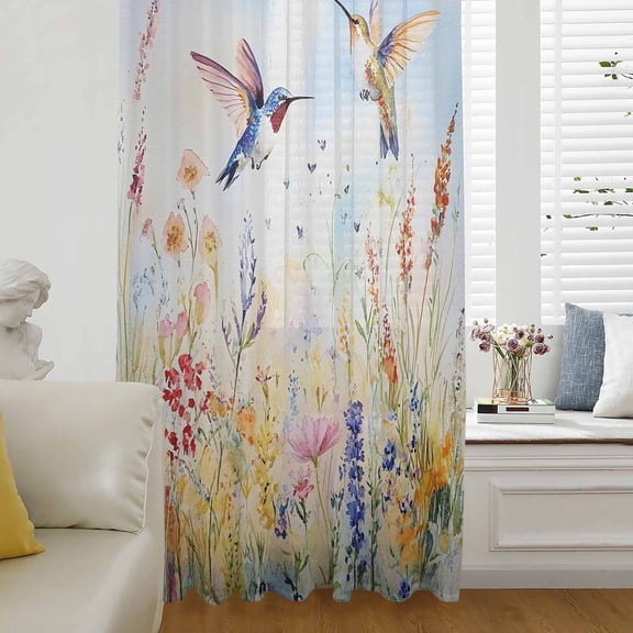Spring Hummingbird Floral Sheer Curtains 84 Inch Length, Light Filtering Voile Curtain Panel, Farmhouse Flower Botanical Rod Pocket Drapes Window Treatments for Living Room Bedroom 52"x84"