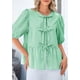 thumbnail image 4 of Blusa PRETTYGARDEN para mujer, con lazo en la parte delantera, a rayas, verde, talla XL, 4 of 9