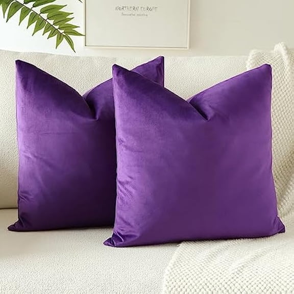 Eryueer Set of 2 Velvet Soft Solid Cushion Covers 45x45 cm Decorative Throw Pillow Covers Square Cushion Case Home Decor Pillow Cases for Couch Sofa Living Room Bedroom 18x18 Inch (Purple)
