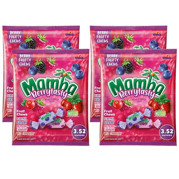 Mamba Berrytasty Fruit Chews Chewy Candy, 3.52 oz Regular Bag - (4 Pack)