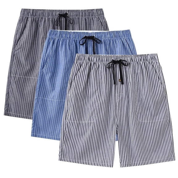 MoFiz Men's 3-Pack Pajama Shorts Cotton Blend Striped Sleep Lounge Bottoms