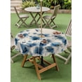thumbnail image 3 of Outdoor Tablecloth with Umbrella Hole and Zipper, Navy Blue Floral Round Table Cloth 60 Inch Waterproof Tablecloth, Spring Flowers Rustic Butterfly Picnic Table Cover for Patio Camping, 3 of 7