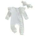 thumbnail image 2 of BemeyourBBs Baby Girl Going Home Outfit Newborn Baby Girls Ruffle Romper Waffle Knit Jumpsuit Long Sleeve Zipper Romper Solid Fall Winter Clothes, 2 of 10