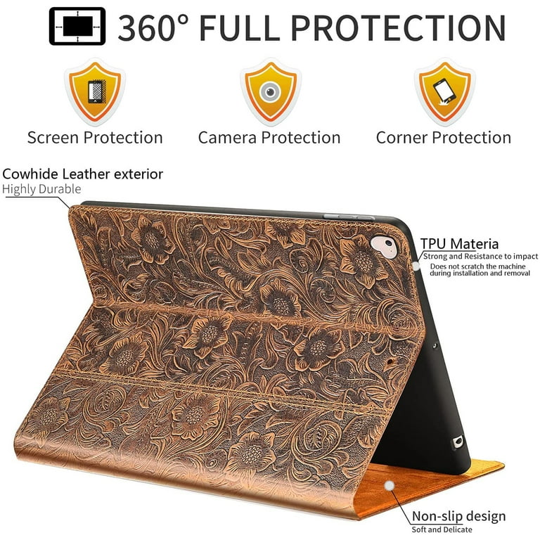 Gexmil Case for iPad Pro 11 Inch,4th/3rd/2nd/1st  Generation(2022/2021/2020/2018) Genuine Leather Cover with Pencil  Holder,Cowhide Folio Cover Auto