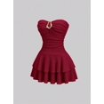 thumbnail image 6 of Women's Elegant Strapless Double Layer Ruffle Mini Dress, Red, Sizes L-M, 6 of 6