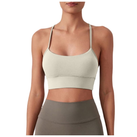 vigerkar Womens Y Sports Bras Yoga Top with Cups Spaghetti Thin Strap Workout Bra Tops (Light Gray, M/6)