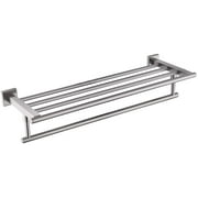 QT Home Decor Premium Modern Single Hanging Quadruple Towel Rack Bar w/Square Base (24 Inches), Brushed Finish, Stainless Steel, Water and Rust Proof, Wall Mounted, Easy to Install