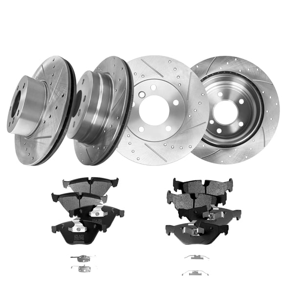 Set of 12 Front 312mm-Rear 300mm Drilled Slotted Brake Disc Rotors-Ceramic Brake Pad Kit For 2011-2013 BMW 328I Xdrive