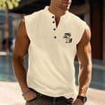 thumbnail image 2 of Bpyeka Men's Stand Collar Partial Button Sleeveless Henley Tank Tops, Palm Tree Graphic Casual Athletic Shirts for Running Workout & Summer Daily Wear, S-3XL, Khaki, 2 of 7