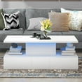 thumbnail image 3 of White LED Coffee Table for Living Room, PAPROOS Modern High Glossy Center Table with 4 Drawers, Smart Cocktail Table Rectangle, Sofa Side Tea Tables with LED Lights, 41"L×25"W×16"H, 3 of 13