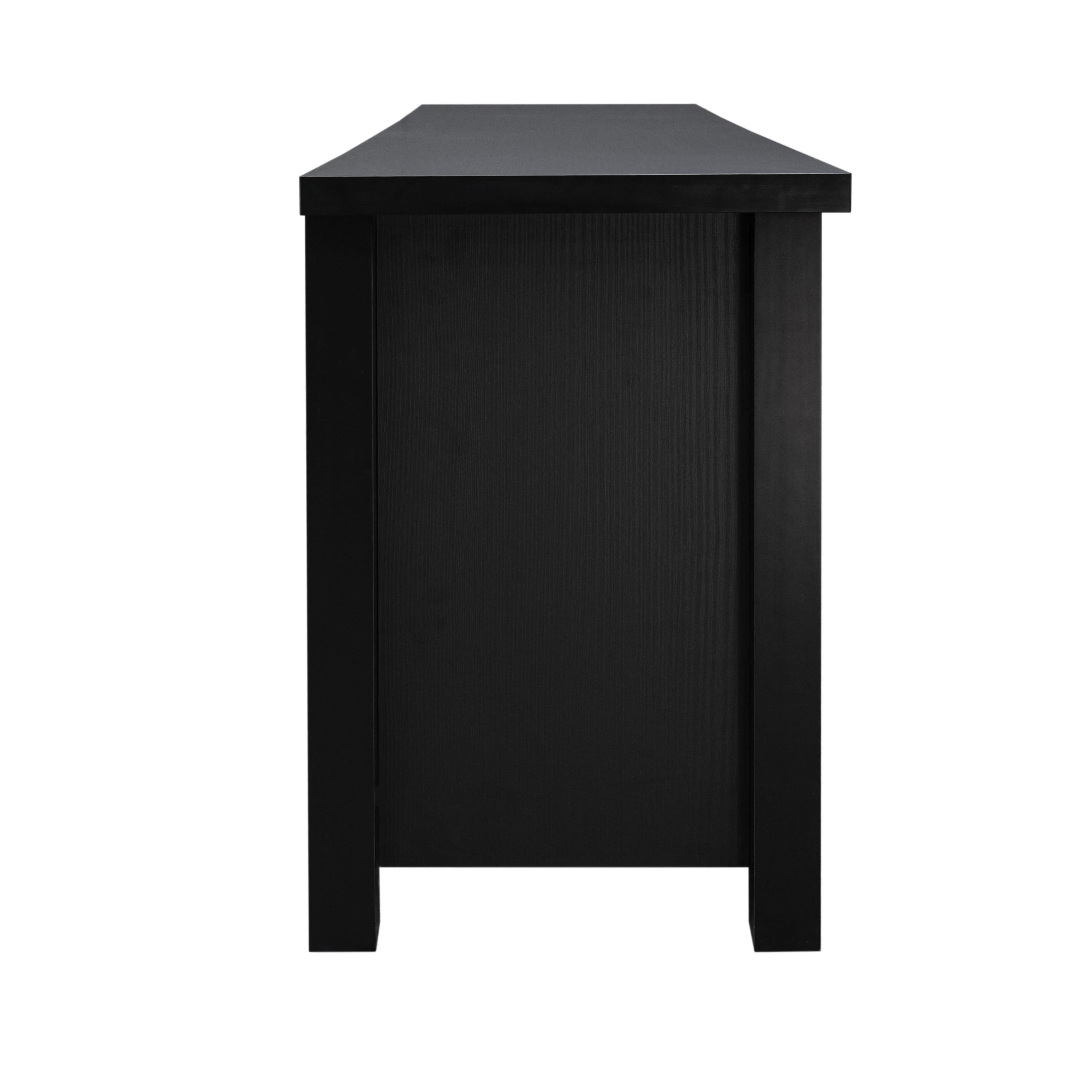 BizChair Sheffield Classic TV Stand for up to 80" TVs - Modern Black Finish with Full Glass Doors - 65" Engineered Wood Frame - 3 Shelves