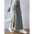 thumbnail image 5 of Women'S Bodycon Knitted Pencil Skirts Elastic Split High Waisted Midi Skirt Light Gray L, 5 of 7