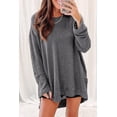 thumbnail image 1 of Women's Gray Waffle Knit High Slits Oversized Top, 1 of 5