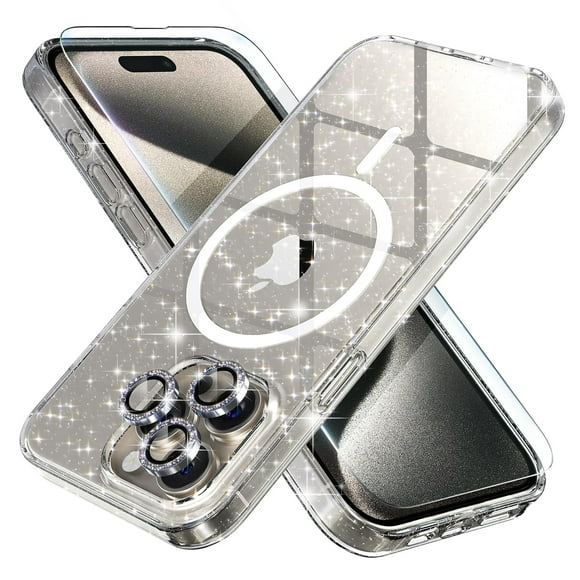 Funda Choiche para iPhone 15 Pro Max con purpurina magnética transparente