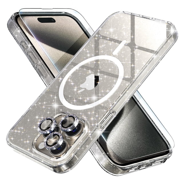Funda Choiche para iPhone 15 Pro Max con purpurina magnética transparente