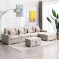 thumbnail image 2 of Pemberly Row Beige Fabric 5Pc Reversible Sofa Chaise and Ottoman, 2 of 11