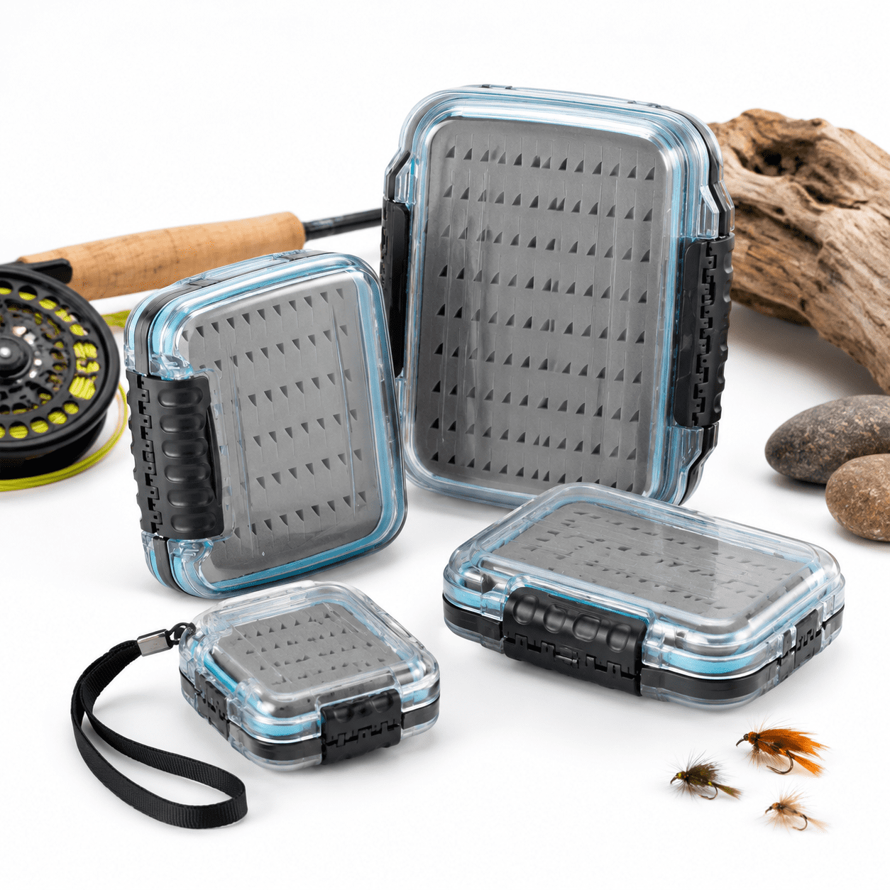Waterproof Double Sided Fly Fishing Tackle Box with 4 Sizes ABS Plastic Bait Storage Case