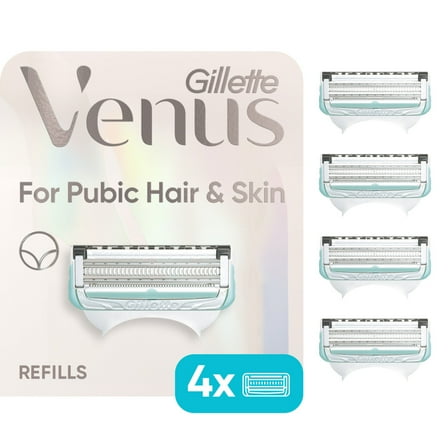 Gillette Venus for Pubic Hair and Skin, Women's Razor Blades, 4 Refills, White