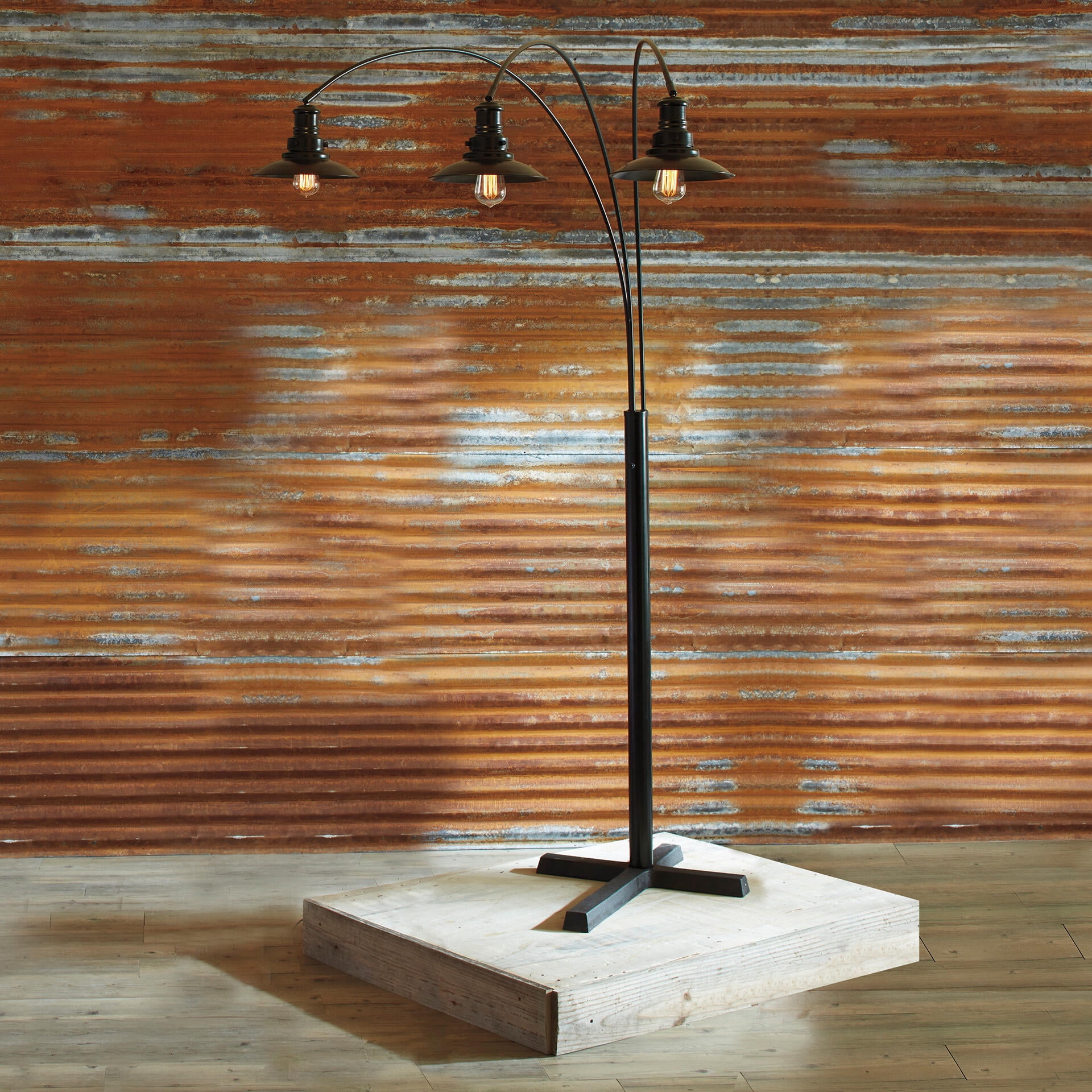 Signature Design by Ashley Sheriel Metal Arc Floor Lamp, Black, Adjustable 3-Light Floor Lamp with Dimmer Switch