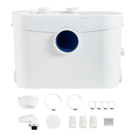 KFFKFF Macerator Pump, 700W, 9600 L/h Flow, 32.8 ft/10 m Head, Macerator Sewerage Sump Pump with 3 Water Inlets for Toilet, Basement, Kitchen, Sink, Shower.