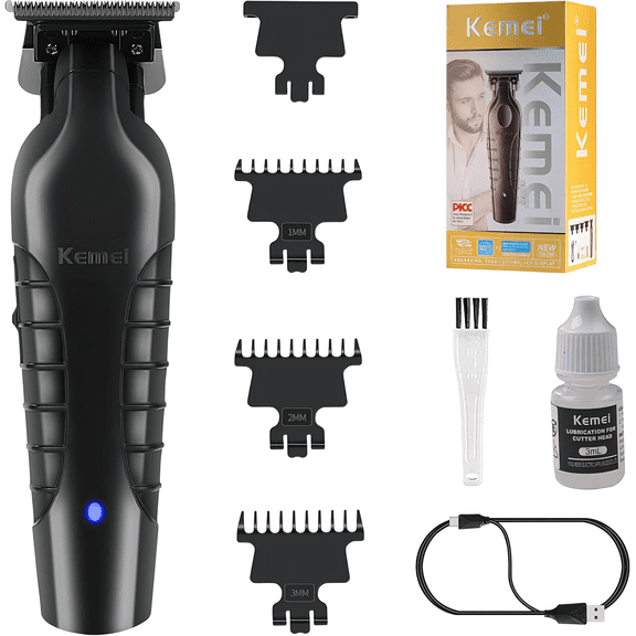 KEMEI Men's Professional Hair Trimmer, Cordless Rechargeable T-Blade Beard Trimmer and Hair Clippers