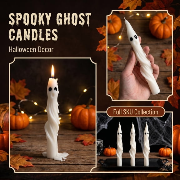 Ghost Shaped Taper Candle 7 Inch White Twisted Halloween Candle Novelty Decor for Mantel Dining Table Party Indoor Home Halloween Decorations