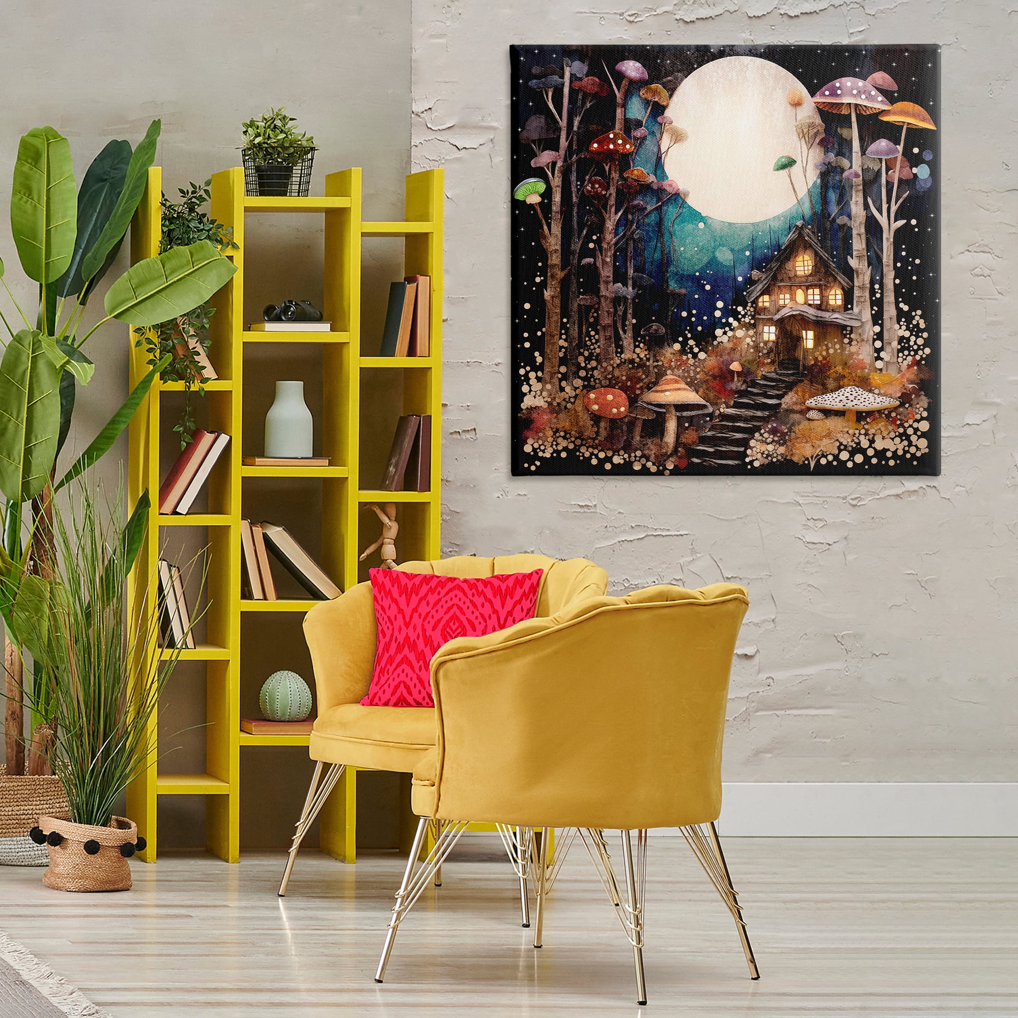 Stupell Industries Whimsical Mushroom Cottage Landscape & Nature Painting Wrapped Canvas Art Print Wall Art, 36 x 36